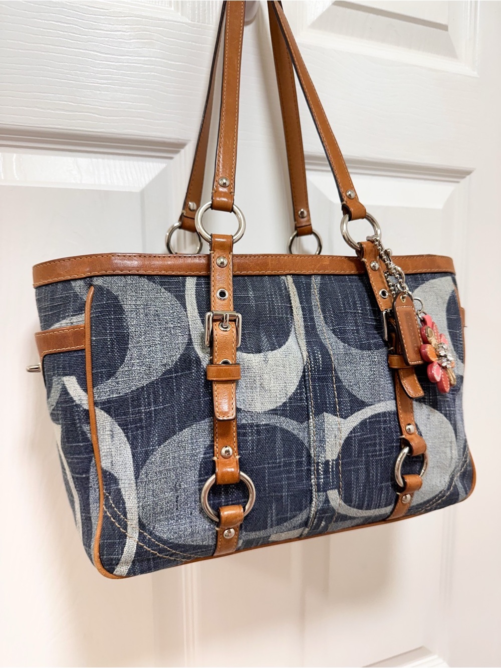 Coach Tonal Big C Signature Denim East/West Gallery Tote Y2K F13810 - Picture 3 of 13